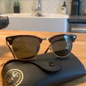 Like new tortoise shell and gold Clubmaster polarized sunglasses.